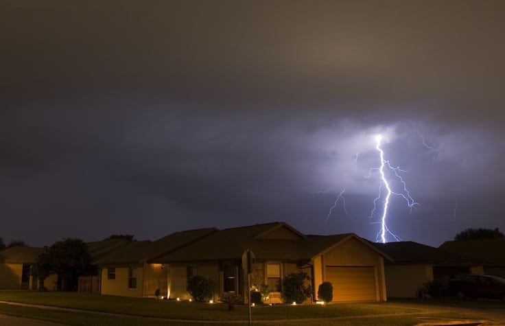 Lightning strikes in the night